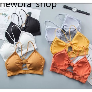 newbra（ใหม่/พร้อมส่ง#b03) ชุดชั้นในสายไขว้หลังน่ารักบราผ้าร่องฟองน้ำถอดได้