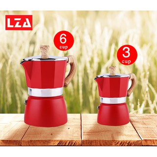 หม้อต้มกาแฟ Moka Pot (สีแดง) SKU K91 RED /K91 RED 3 ขนาด 6 คัพ 300 ml. และ 3 คัพ 150 ml. สินค้าคุณภาพเกรด A ทนความร้อน