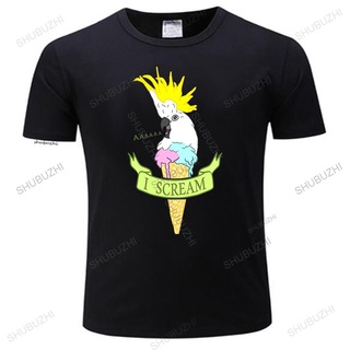 T-shirt  เสื้อยืดผ้าฝ้าย พิมพ์ลายการ์ตูน I Scream ไอศกรีม ค็อกคาโต้ แนวตลก เข้ารูป สีดํา เหมาะกับงานปาร์ตี้วันเกิด สําหร