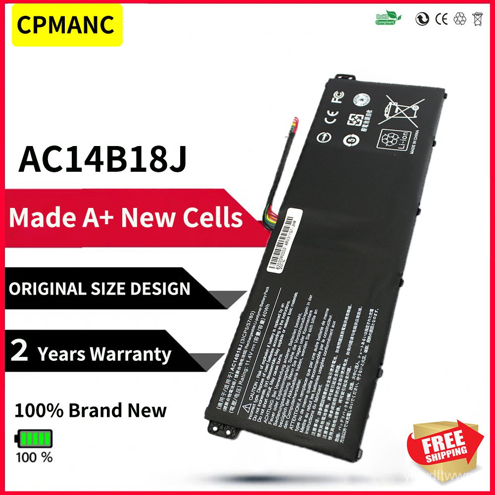 CPMANC 11.4V AC14B18J AC14B13J แบตเตอรี่แล็ปท็อปสำหรับ Acer Aspire ES1-511 ES1-512 V3-111P CB3-531 3