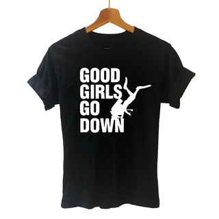 Good GO DOWN เสื้อยืดแขนสั้นลําลอง ผ้าฝ้าย พิมพ์ลายตัวอักษร Scuba Dive l สไตล์ฮิปสเตอร์ สําหรับผู้หญิง