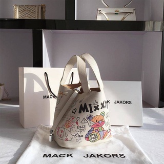 กระเป๋าทรงถัง กระเป๋าผ้าสายยาว ❤ฮ่องกง mackjakors Authentic Graffiti Basket Bucket Bag กระเป๋าผู้หญิงฤดูร้อนใหม่ทั้งหมด-