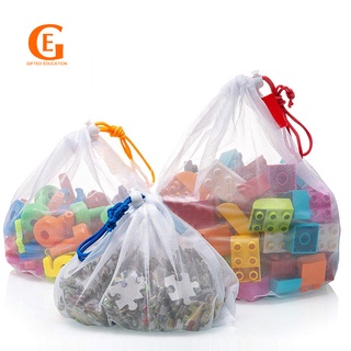 กระเป๋าตาข่ายไนล่อนใส แบบผูกเชือก ใช้ซ้ําได้ สําหรับใส่ของเล…