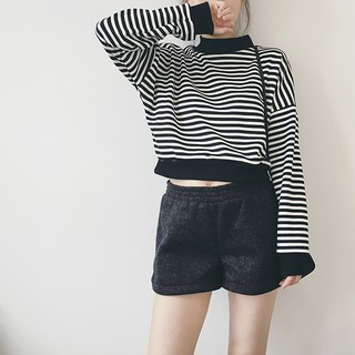 [Preorder] Mock Neck Stripe Crop Sweater