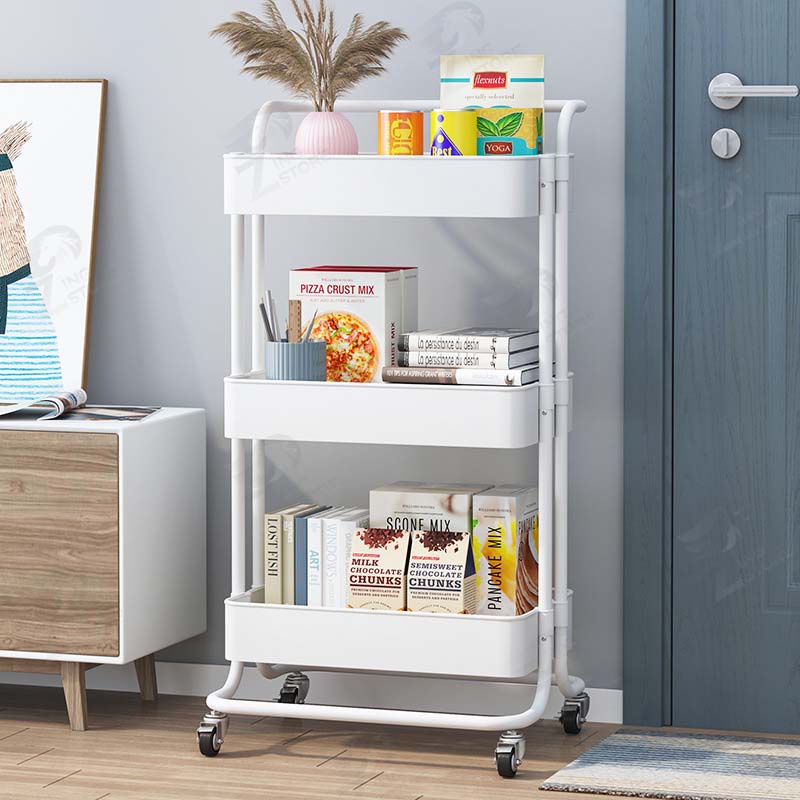 [รุ่นฮิต] ชั้นวางของ3ชั้น พร้อมล้อเลื่อน+ที่จับ รถเข็นอาหาร Rolling Cart Shelf ชั้นวางโครงเหล็ก กันสนิม ++พร้อมส่ง++ MK
