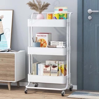 [รุ่นฮิต] ชั้นวางของ3ชั้น พร้อมล้อเลื่อน+ที่จับ รถเข็นอาหาร Rolling Cart Shelf ชั้นวางโครงเหล็ก กันสนิม ++พร้อมส่ง++ MK