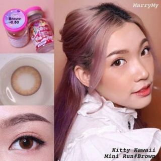 💖 Kitty Kawaii ๑ Mini Run ค่าปกติ สายตา -00 ถึง -1000 brown gray Contactlens บิ๊กอาย คอนแทคเลนส์ ราคาถูก แถมตลับฟรี