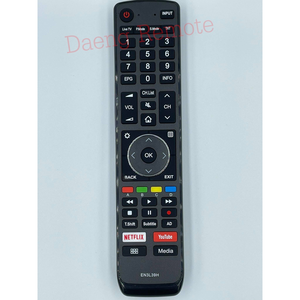 รีโมททีวี Hisense รุ่น EN3L39H มีปุ่มคำสั่ง Netflix / Youtube / Media รุ่นและปุ่มคำสั่งที่เหมือนเดิมจะใช้งานได้