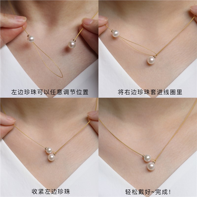 Norway No Forest / Micoka Double Ball Pearl Natural Round Freshwater สร้อยคอทองคำปรับระดับ Minimalis