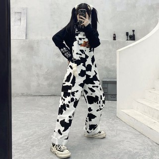 🔥Hot sale/ Street hip-hop Harajuku girl plaid print black and white check overalls overalls casual trousers drop pants