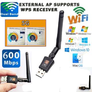 600mbps-2db 150m Usb Ac 2.4g / 5g พร้อมเสาอากาศรับสัญญาณตัวรับสัญญาณ Wifi Adapter Pocket Wifi ไวไฟพกพา ตัวรับสัญญาณ Wifi ตัวรับ Wifi Wifi Pc Wifi Pocket อุปกรณ์เชื่อมต่อ