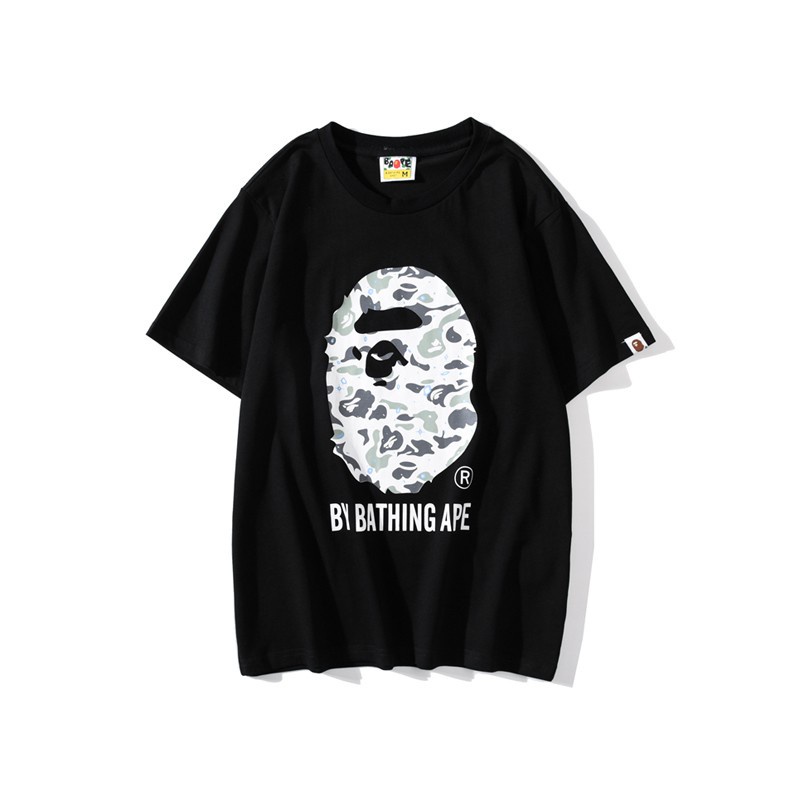 Bape เสื้อยืดแขนสั้น พิมพ์ลายตัวอักษร Ape Shark Camo เรืองแสง สีขาว สีดํา สําหรับผู้ชาย และผู้หญิง