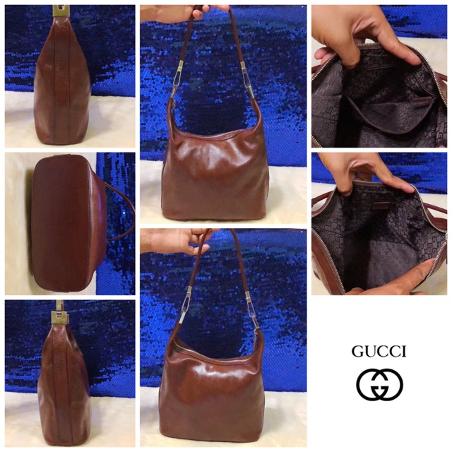 👝: GUCCI Brown Leather Hobo Bag แท้💯%