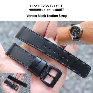 สายนาฬิกา สายหนังวัวแท้ overwrist verona black handmade leather strap