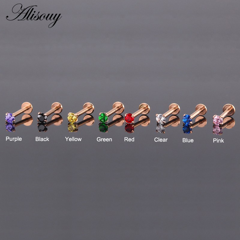 Alisouy 1PC เหล็กผ่าตัดเพทายอัญมณีหูกระดูกอ่อน Tragus Helix เจาะ Labret Lip Studs แหวนด้ายภายใน 16g Body เครื่องประดับ