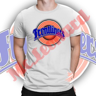 เสื้อยืดวินเทจ - Frontliners ผู้ชายผู้หญิง Tshirt ลําลองเสื้อทีเชิ้ตสีแดงสีขาวS-5XL