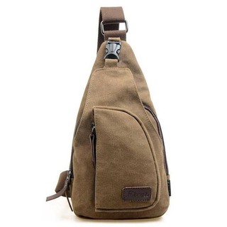 Fin 1 กระเป๋าสะพาย รุ่น Man Canvas Shoulder Crossover Bag 0347 - สีกาแฟ