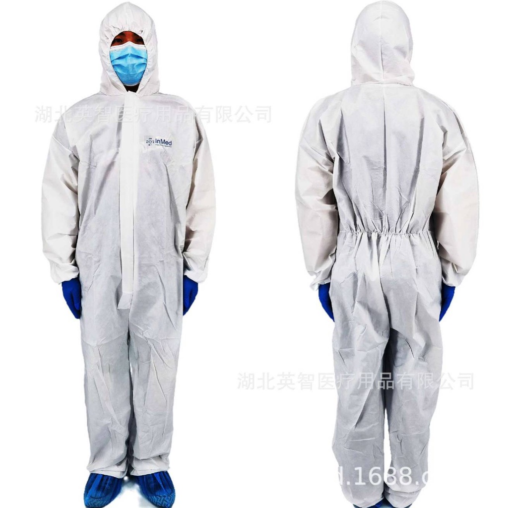 ชุด PPE ป้องกันสารเคมี เชื้อโรค InMed แบบคลุมศีรษะ สีขาว