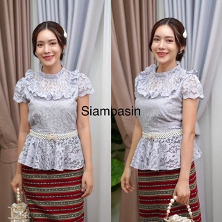 PTT♦️เสื้อลูกไม้ ผ้านิ่มใส่ไม่คัน อก 32-36, 34-38 นิ้ว สีเทา ใส่ทำบุญ ใส่ออกงาน สุภาพเรียบร้อย แขนสั้น รุ่นเต้ย