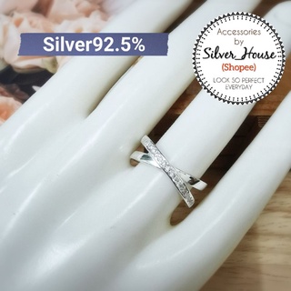 (#SVR5)​ แหวนเงินแท้​ 92.5% แหวนไขว้​ประดับเพชรcz​​ สวยเก๋มากๆค่ะ