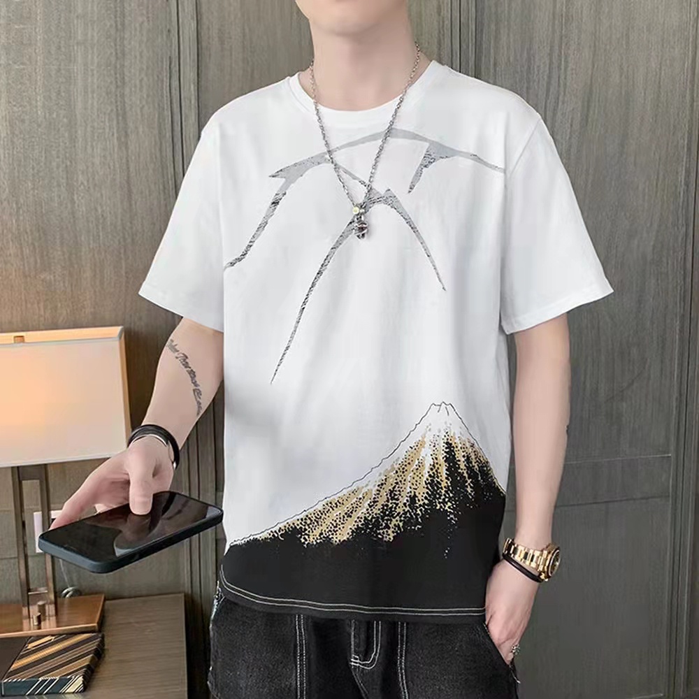 ส่งเร็วเสื้อยืดแขนสั้นผู้ชายเสื้อยืดคอกลมสไตล์เกาหลีฤดูร้อน Men's short sleeve T-shirt - รูปที่ 2