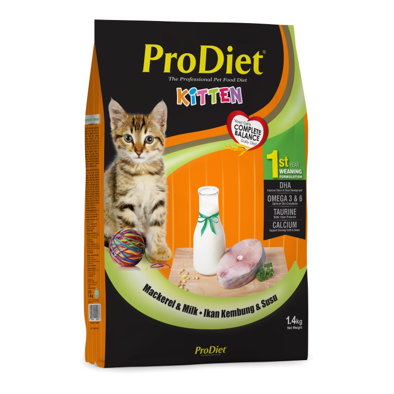 ProDiet โปรไดเอท รสปลาทู อาหารเม็ดสำหรับลูกแมว หย่านม-1 ปี รสปลาทู&amp;นม ขนาด 1.4 กิโลกรัม