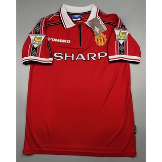 เสื้อบอล ย้อนยุค แมนยู 1998 เหย้า คอซิป Retro Manchester United Home อาร์มพรีเมียร์ลีค เรโทร คลาสสิค 1998-99