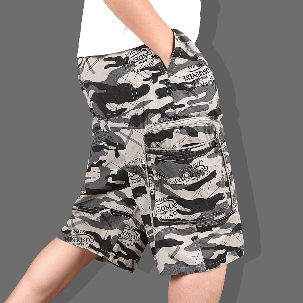 A999#กางเกงขาสั้นยางยืดลายพรางหลายกระเป๋า big size 28-44นิ้ว 100% cotton