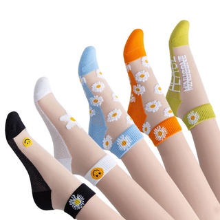 1pair 7color Small daisy socks S005 woman female girl ins tide summer season hollow thin glass fiber crystal socks invisible ship socks wholesale