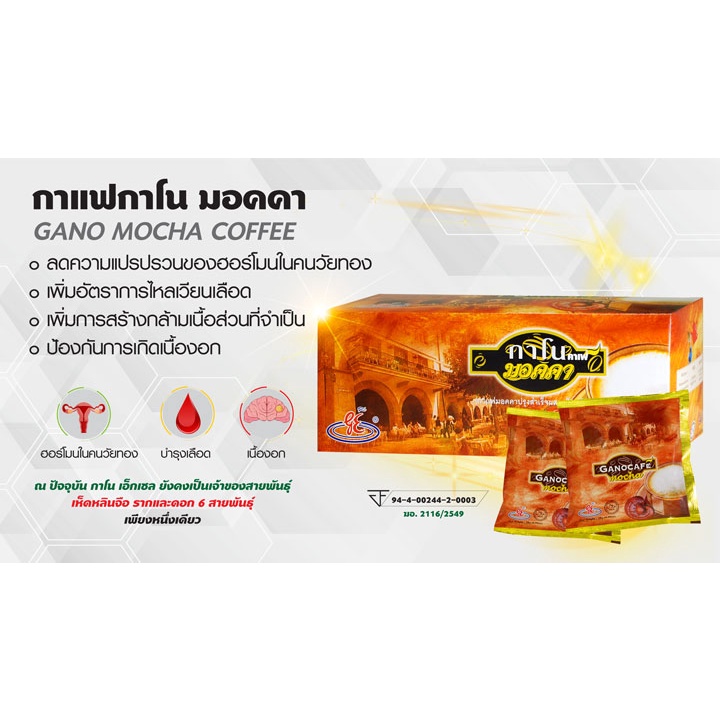 กาแฟกาโน มอคคา GANO MOCHA COFFEE 1 กล่อง ลดความแปรปรวนของฮอร์โมนในคนวัยทอง ป้องกันการเกิดเนื้องอก