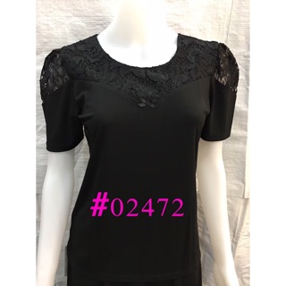 ❣️012472❣️เสื้อดำผ้าเกาหลีแต่งลูกไม้สำหรับสาวอวบ L-XXL เสื้องานศพ