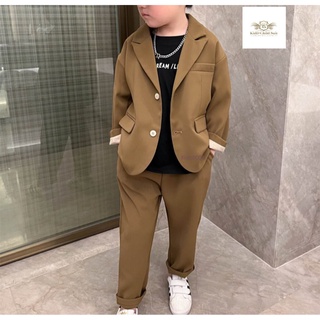 Brown Suit ชุดสูท เด็ก สีน้ำตาล มีขนาดเอว 30+ ชุดเซท 2 ชิ้น เสื้อนอกมีซับใน+กางเกงเอวยางยืด เกาหลีสไตล์ ขนาด 90, 100,...