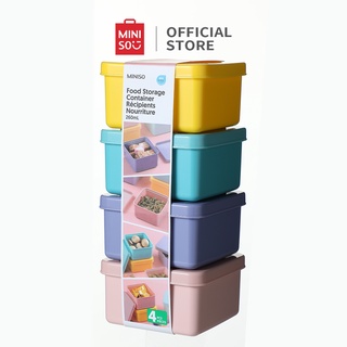 MINISO Kotak Makan 4 Buah 160ml / 260ml x4 Tempat Warna-warni Kotak Penyimpanan Makanan BPA Free Dapur Kulkas Food Storage Container 4 Pcs Set