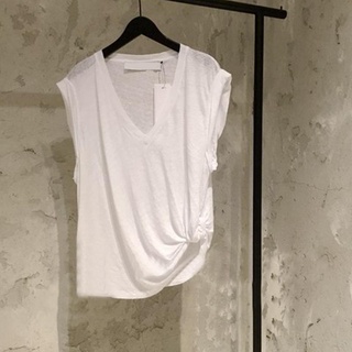 เสื้อยืดแขนกุด คอวี ทรงหลวม ขนาดใหญ่ สีขาว แฟชั่นฤดูร้อน แบบใหม่