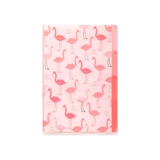 MIDORI 3 Pockets Clear Folder &lt;A6&gt; Flamingo (D35302006) / แฟ้ม 3 ช่อง ขนาด A6 ลายฟลามิงโก แบรนด์ MIDORI ประเทศญี่ปุ่น