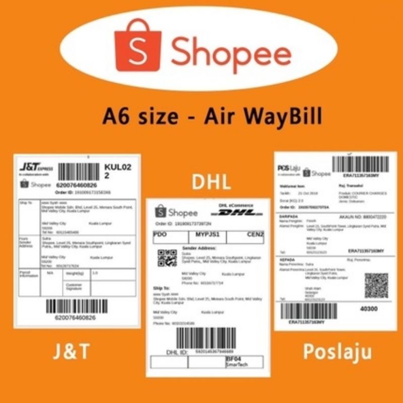 A6 Thermal Sticker กระดาษความร้อน Shopee Waybill Pos Laju JT express