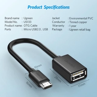 [จัดส่งภายใน 3 วัน] UGREEN สายเคเบิลอะแดปเตอร์ Micro USB 2.0 OTG ทรงกลม