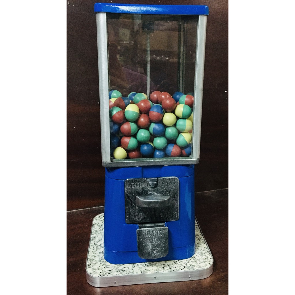โหลหมุนไข่ โหลบิดไข่ Vintage Gumball Machine ทรงสี่เหลี่ยมสีน้ำเงิน โหลไข่หมุน ทรงเหลี่ยมโบราณ พร้อม