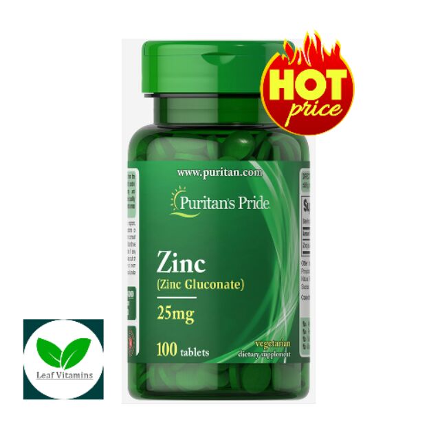 Puritans Pride Zinc Gluconate 25 mg (Chelate) 100 Tablets