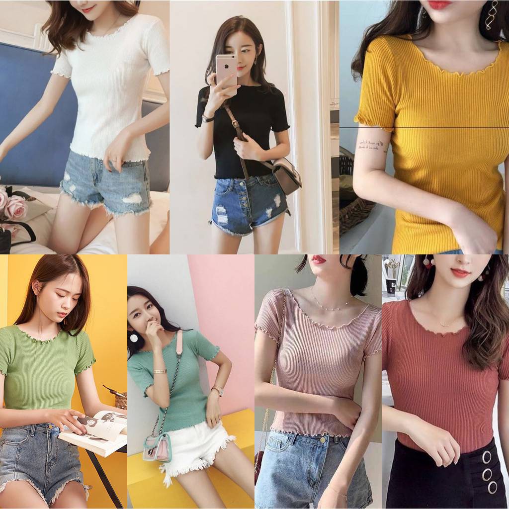 MKL Shop  🦋 เสื้อไหมพรมแต่งขอบหยัก น่ารัก 🦋 #9915