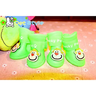 พร้อมส่ง รองเท้าสุนัข รองเท้าแมว บูทยางสีเขียว(4 ข้าง) (S088)