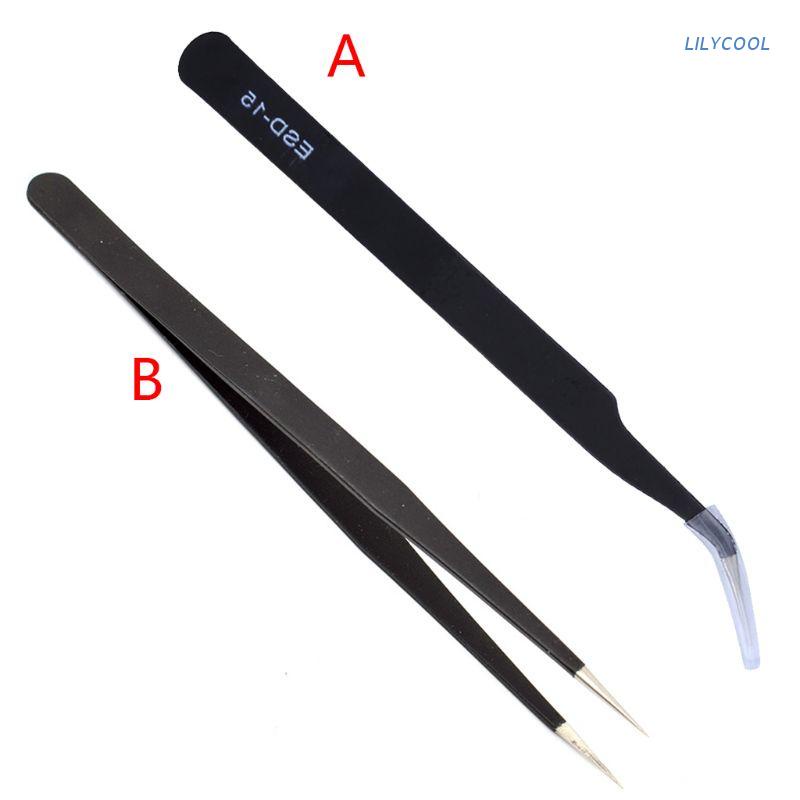 Lily* คีมปากคีบโค้ง เหล็กคาร์บอน ความแม่นยําสูง Esd-15 Esd-14 สีดํา สําหรับงานหัตถกรรม DiY