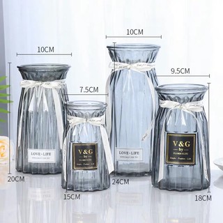 พร้อมส่ง［Becky home shop］แจกันดอกไม้ สีเทาแก้วโปร่งใสแจกันยุ…