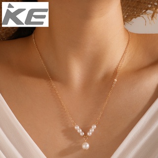 Simple Jewelry Alloy Chain Pearl Necklace Geometric Beaded Single Necklace for girls for wome