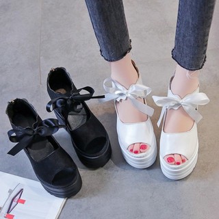 (CS647)𝓟𝓻𝓮-𝓞𝓻𝓭𝓮𝓻ส้นตึก (ดำ,ขาว) Sz.35-39  ส้นสูง12.5cm/5นิ้ว ☘