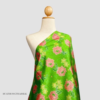 FLORAL DESIGN PRINTED THAI SILK FABRIC - ผ้าไหมไทยแท้ พิมพ์ลาย ลวดลาย ดอกไม้