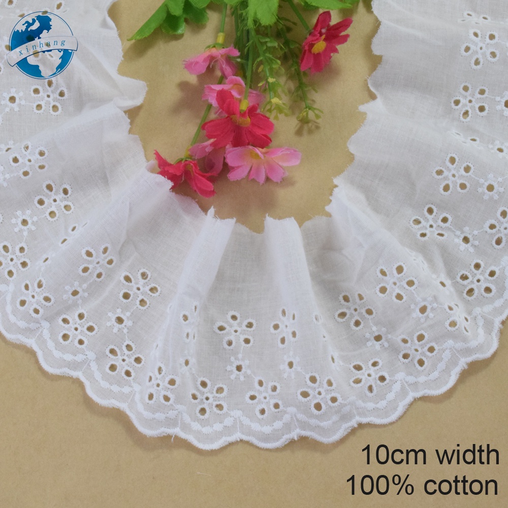 กว้าง 10 ซม.ผ้าฝ้าย 100% ขอบลูกไม้เย็บปักถักร้อยลูกไม้ diy trims มินิเดรสลูกไม้ริบบิ้น garment อุปกรณ์เสริม 4337