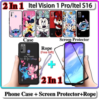 2 IN 1 เคส Itel Vision 1 Pro S16 เคส พร้อมกระจกนิรภัยโค้ง เซรามิค ป้องกันหน้าจอ การออกแบบที่แข็งแกร่ง และมินนี่