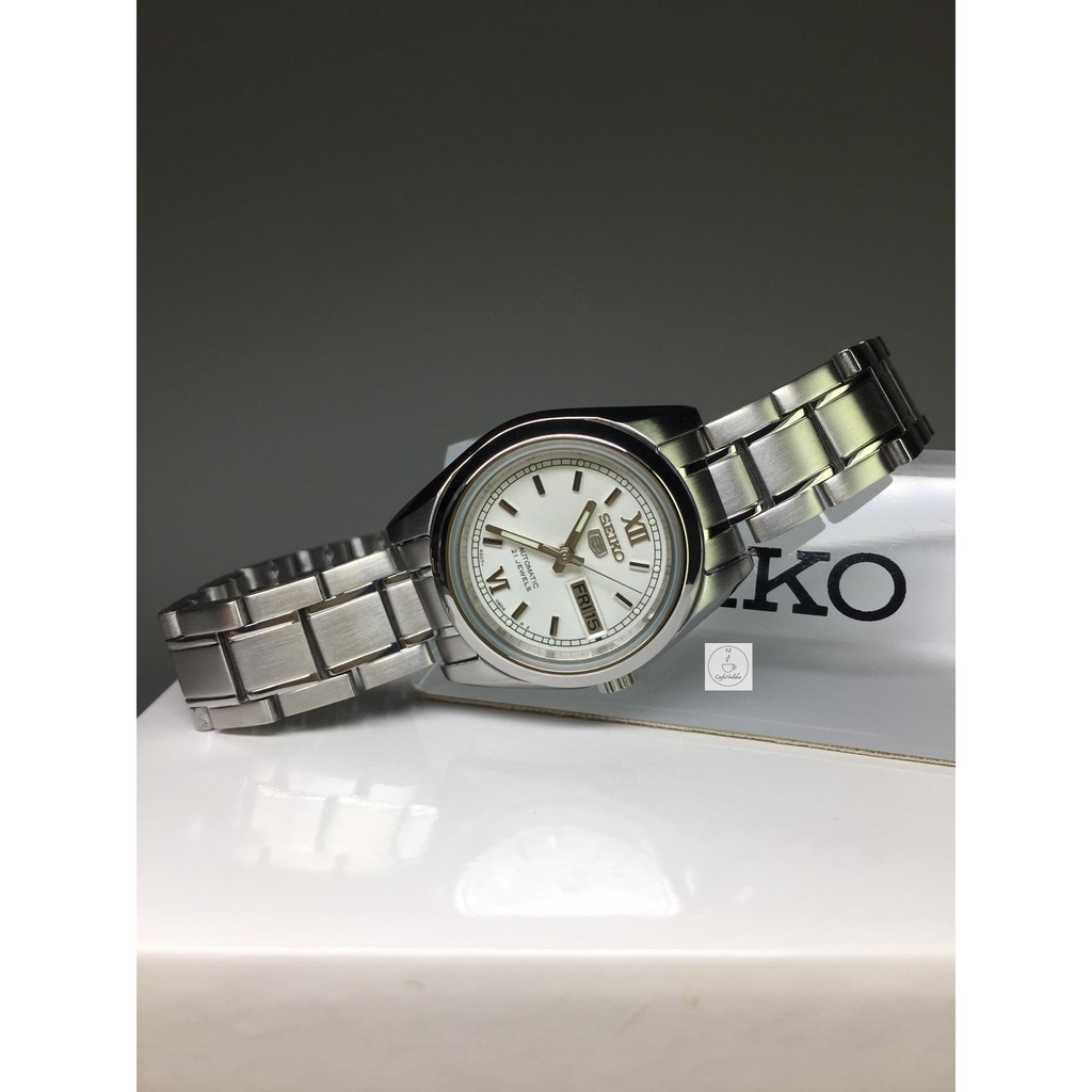 นาฬิกา ไซโก้ ผู้หญิง Seiko 5 รุ่น SYMK23K1 Automatic Women Watch ตัวเรือนและสายสแตนเลส หน้าปัดสีเงิน รับประกันของแท้