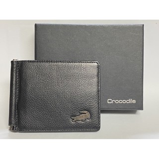 กระเป๋าสตางค์ แบบหนีบ หนัง สีดำ CROCODILE Leather Goods